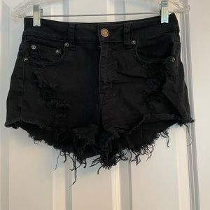 American eagle black distressed denim shorts
